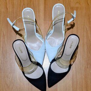 ALDO Clear Strap Pointed Toe Heels Bundle White 8 Black 7.5